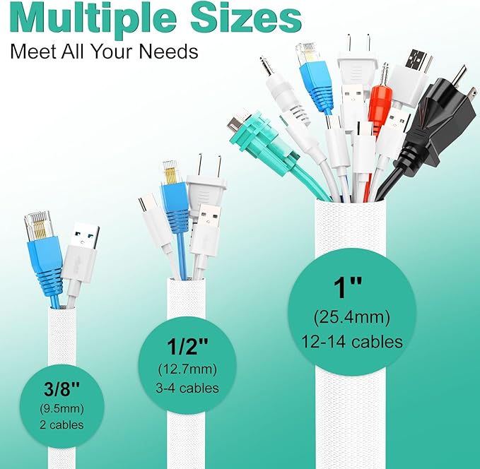 UOMTFAI Dog and Cat Cord Protector 10ft - 3/8inch, Flexible Cable Sleeve for Easy Cord Management, Protects Cables from Pets Chewing, Ideal for USB, Power, Audio and Video Cords - White