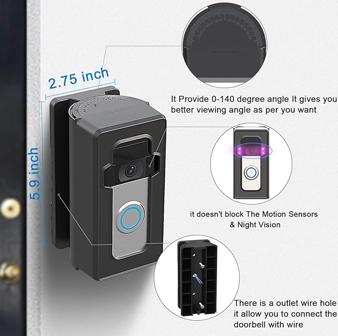 Anti-Theft Adjustable (30 to 140 Degree) Video Doorbell door mount Corner Mount Compatible with Video Doorbell 12/3/4,Video Doorbell Adjustable Mounting Bracket for apartment, rental, dorms