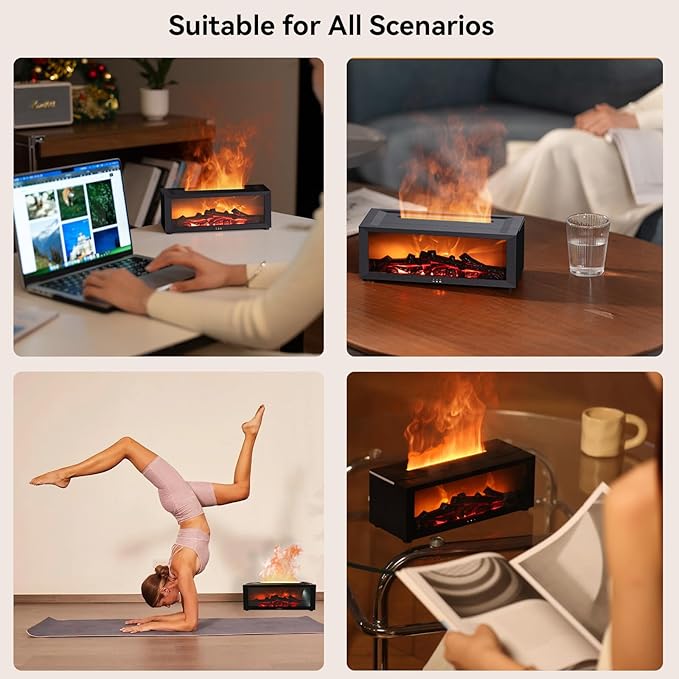 Essential Oil Diffuser, 7 Colors Flame Fireplace Diffusers and Humidifier, 150ml Fire Flame Aromatherapy Diffuser with Remote Control Ultrasonic Air Humidifier with Timer for Room Office