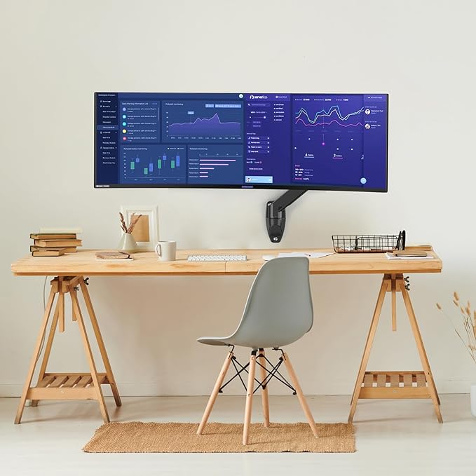 BEWISER Heavy Duty Monitor Arm Wall Mount for 34-57 Ultrawide Screen,Weight Capacity up to 44lbs,Ultrawide Monitor Arm Wall Mount,Black