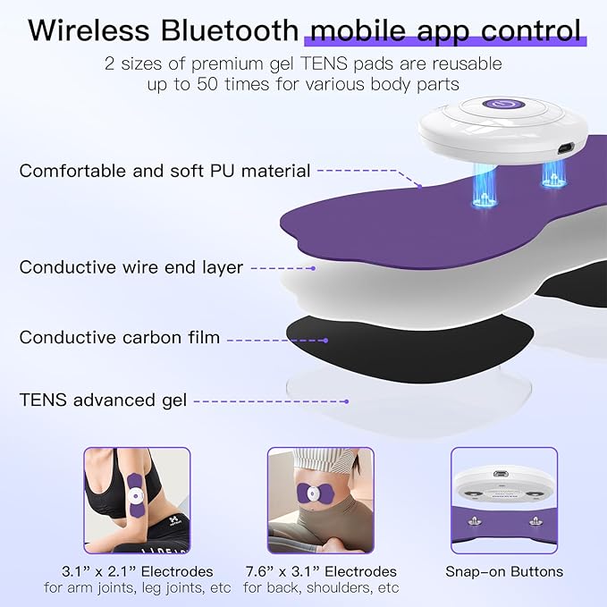 Wireless TENS & EMS Unit Back Pain Relief Massager - APP Controlled Bluetooth EMS Muscle Stimulator Machine for Back Shoulder Leg Neck Pain Relief