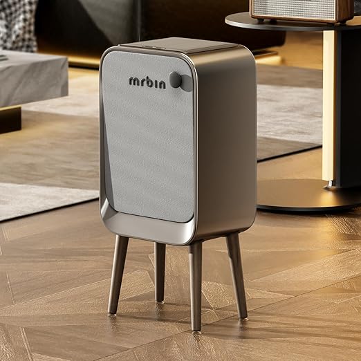 MRBIN Motion Sensor Trash Can Bathroom with Butterfly Lid and Leg, 5.5 Gal / 20 L Tall Automatic Touchless Electric Smart Waste Basket, Toilet Covered Garbage Dustbin for Bedroom, Eclipse Grey