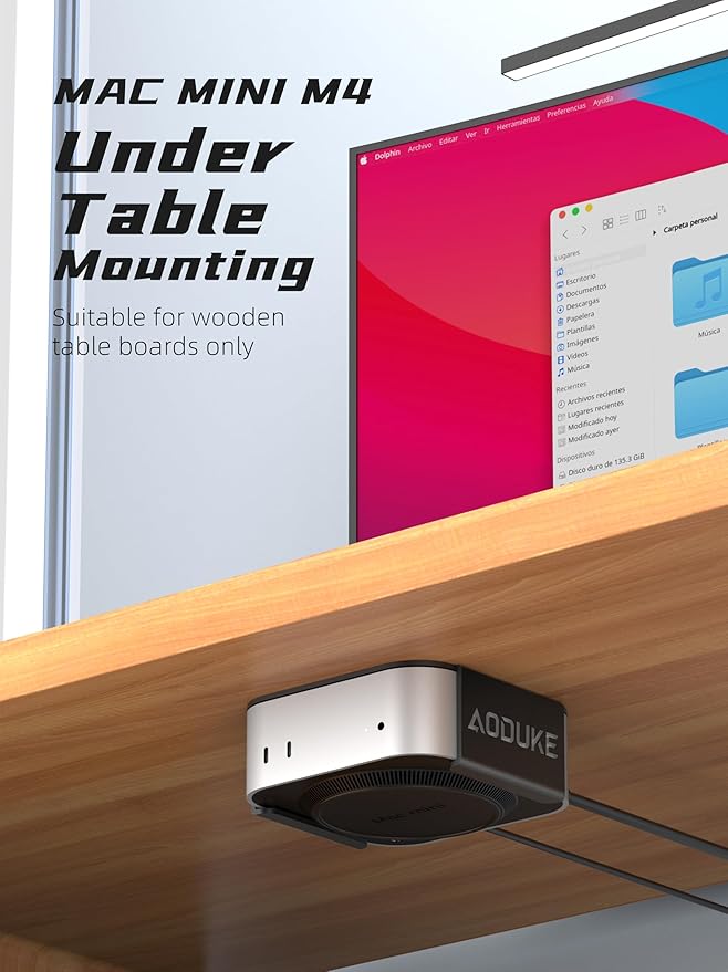 AODUKE Aluminum Alloy Mac mini M4 Under Table Bracket, 2024 Mac mini M4 Pro Wall Mount Stand, Hanging Rack Compatible with VESA Hole Monitor Mount or Plaster Wall, Dock Accessories-AJM4-B