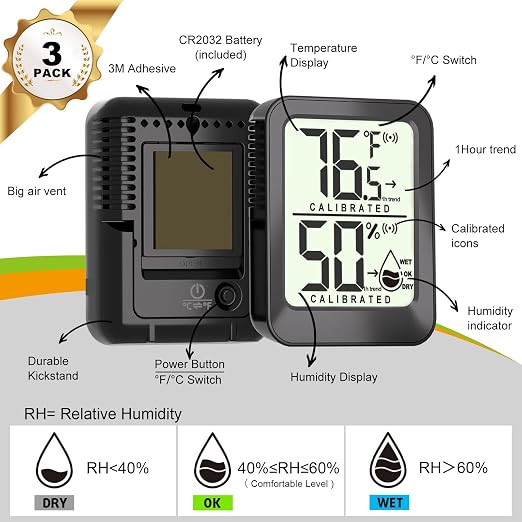3 Pack Room Thermometer Indoor Hygrometer Digital Mini Humidity Meter Gauge - Image 6