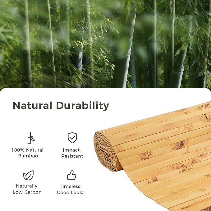 OUZUGIE 2 Pack 96x24 Inch Natural Bamboo Wall Panel – Yellow Burned Pole Wrap Paneling for Walls, Ceilings, Cabinets, Furniture – Ideal for Bedroom, Living Room & Office DIY Decor