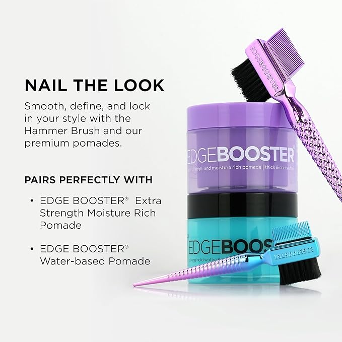 Style Factor EDGE BOOSTER® Hammer Brush Rat Tail– Double-Sided Edge Control Brush & Comb with Boar Bristles – For Edges, Slick Backs, Baby Hair Styling, and Taming Flyaways- Mini Travel Size