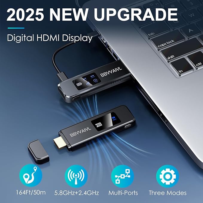 Wireless HDMI Transmitter and Receiver Adapter,4K UHD Plug & Play No App/WiFi Needed,5G Transmitter & Receiver for Meetings & Classrooms,from Laptop to TV Monitor Projector,Supports iOS,Windows,Mac