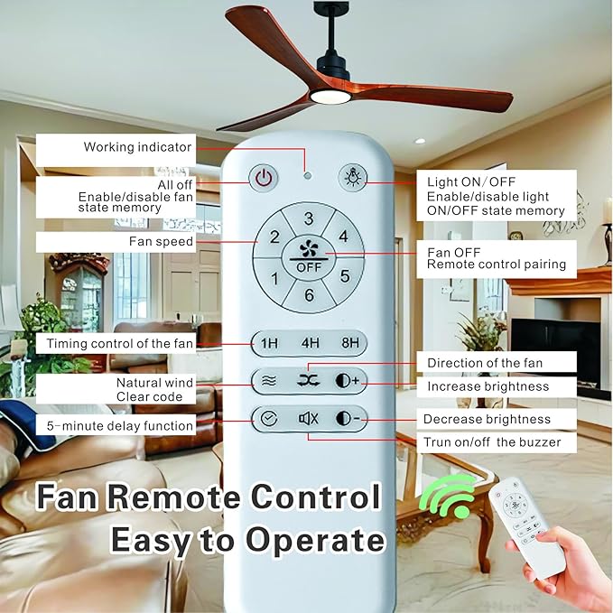 Gaizw 42 inch Ceiling Fan with Light and Remote Control, 3 Blades Ceiling Fans with Lights, Walnut Wooden Ceiling Fans for Kids Room Study and Garage,Reversible DC Motor,Noiseless Indoor Outdoor Fan