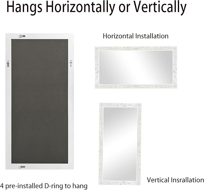 Tanmicoshomy 24 x 47 Inch White Rectangle Wall Mirror, Rectangular Mirrors for Bathroom, Bedroom Living Room or Entryway, Wall Mounted Horizontal or Vertical