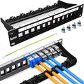 PBAEGAV 12 Port Patch Panel Blank UTP/STP 1U 19“ Keystone Patch Panel with Cable Management and Support Bar Compatible with LC/SC/ST/FC/USB/HDMI Keystone Jack(12 Port)