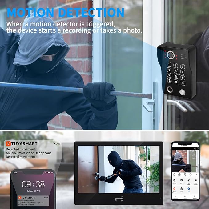 Wired Video Apartment Intercom System,Door Phone Kit,10 Inch Touch Monitor with 1080P HD Doorbell Camera,Supporting Motion Detecting 5 in 1 RFID Card Unlcking for Home Villa (1 Doorbell + 2 Monitor)