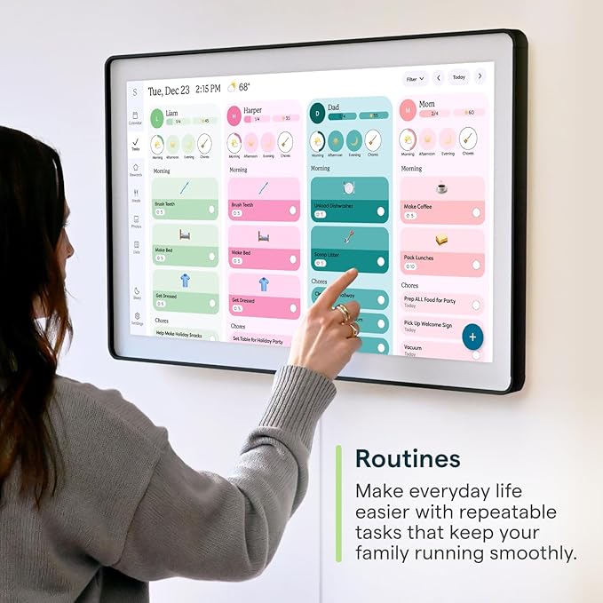 Skylight Calendar Max: 27-Inch Smart Digital Calendar & Chore Chart, Family Organizer with Interactive Touchscreen Display – Wall Mountable in Portrait or Landscape, Charcoal Shadowbox Frame