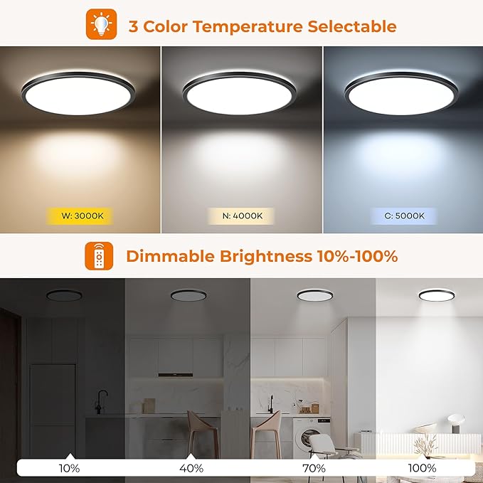 Matane Motion Sensor LED Ceiling Light with Remote, 12 Inch Wired Flush Mount Light 3000K 4000K 5000K, 2400LM Dimmable Motion Sensor Light Indoor for Closet Hallway Laundry Stairs Black New Version