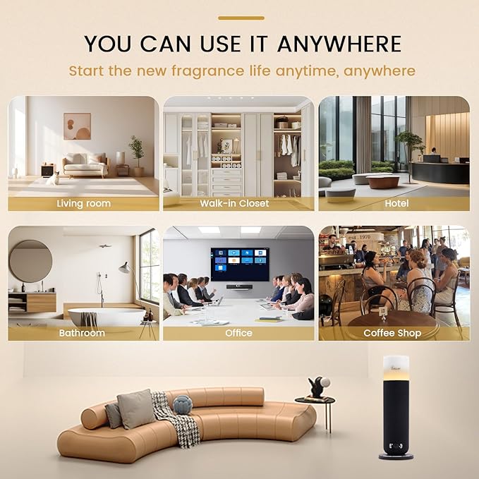 Hotel Collection Diffuser Machine,Fabric-Wrapped Design,Candlelight Atmosphere Lamp,1000 Sq Ft,Waterless Essential Oil Diffuser,Hotel Scent Diffuser,Scent Air Machine for Home - Weave Black