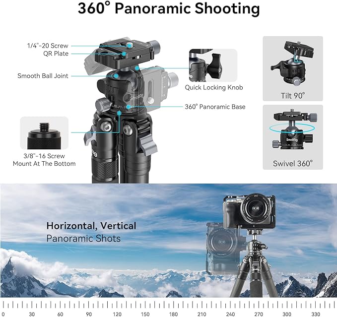SmallRig AP-10 Carbon Fiber Tripod, 52.4" Lightweight Compact Camera Tripod - Image 4