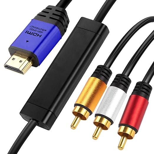 HDMI to RCA 6FT Cable with IC, HDMI Male to 3-RCA BL AV Cable Video Audio Component Converter Adapter 1080P Cable for TV HDTV DVD