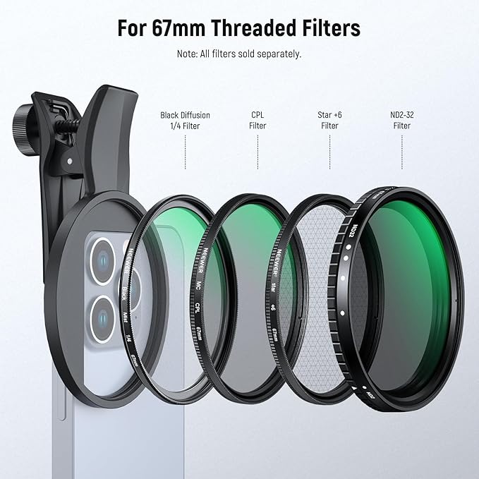 NEEWER 67mm Phone Filter Clamp, Adjustable Threaded Filter Clip Mount Compatible - Image 4