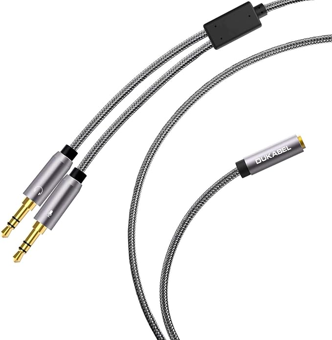 DUKABEL Long Headset Splitter Cable (4ft/1.2m), 3-Pole TRS Microphone(Male) & Audio(Male) to Single 4-Pole TRRS (Famle) Jack Headphone Adapter/Crystal-Nylon Braided / 24K Gold Plated / 99.99% 4N OFC