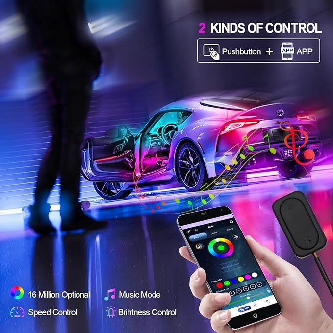 New Version Dreamcolor Acrylic Car Interior Lights 22 in 1 RGB LED Strip Lights APP Control Zoned Control System 252 Color Modes DIY Fiber Optic Ambient Lighting Kits Music Car Neon Lights