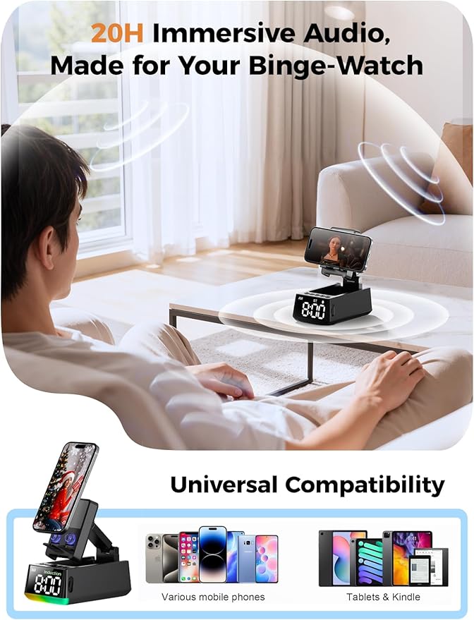 Bluetooth Speaker Birthday Gift for Men:Induction Cell Phone Stand HD Sound Valentines Gifts For Him Her Adult Teen,Anti-Slip Phone Holder Kitchen Gadget Women Mom Wife,Dad Husband Boyfriend(Black)