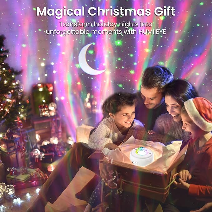 HUMIIEYE Star Projector with Bluetooth Speaker, 1800mAh Battery Operated Night Light Galaxy Projector, Northern Lights Aurora Projector with Moon, Mood Ambient Lighting for Bedroom Kids Girls Adults