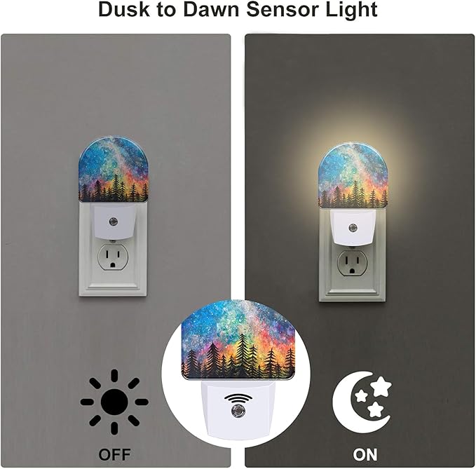sndheke Northern Lights and Forest Night Light for Kids,Milky Way Galaxy Trees Night Light Plug in with Dusk to Dawn Sensor,0.5w Energy Saving Nightlight for Hallway Stairway Kitchen Bedroom