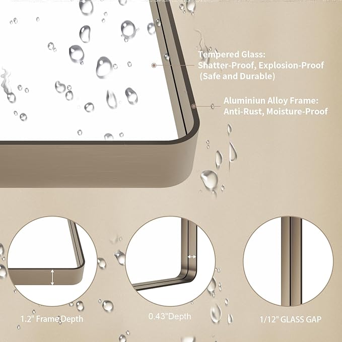LOAAO 24”X36” Bronze Bathroom Mirrors for Vanity, Rounded Rectangle Brushed Bronze Metal Frame Mirror, Anti-Rust, Hangs Horizontally or Vertically