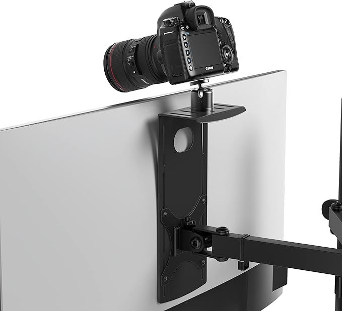 HumanCentric DSLR Monitor Mount Small, Desk Camera Mounting, Light Webcam, Microphone Shelf for Monitor VESA Arm, Replace Clamp Tripods, 100x100mm Patterns, Aluminum, Hardware Included