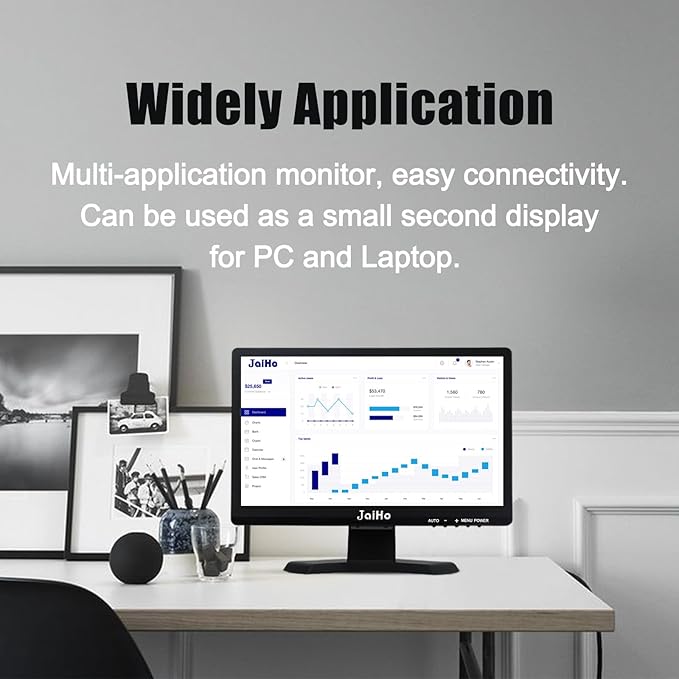 JaiHo 15.6 Inch 60Hz Computer Monitor - 1920×1080P Widescreen Display Screen - 16:9 Office PC Monitor with Multifunctional Input - Gaming Monitor for Gaming CCTV Raspberry Pi PC - VESA Mounting