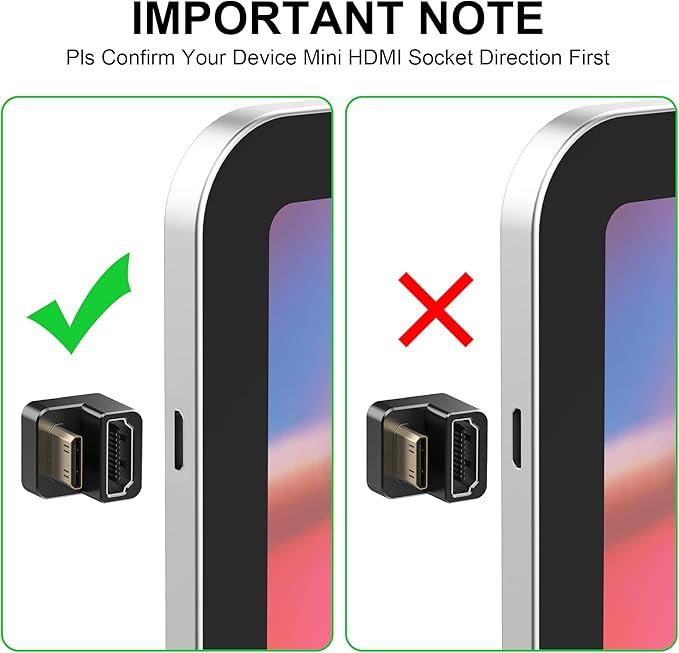 AGVEE 1 Pack (Long Side Inward) 180 Degree Angled Mini HDMI Male to HDMI Female Adapter, U-Shaped 4K@60HZ Converter Coupler Connector Extender for Portable Display Monitor Accessories, Black