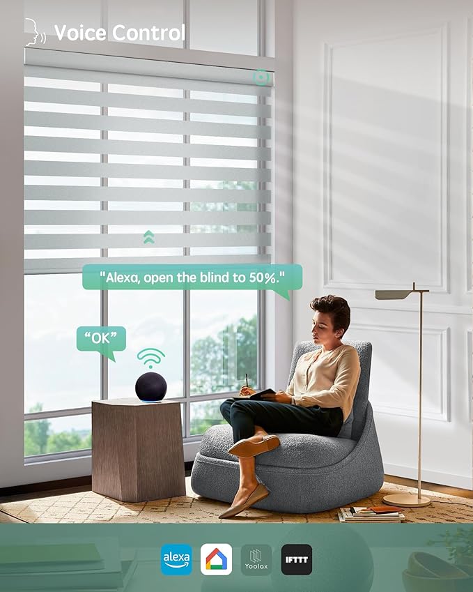 Yoolax Motorized Zebra Blinds Compatible with Alexa,Motorized Blinds with Remote Smart Automatic Custom Electric Window Blinds Cordless Indoor Blackout for Home Bedroom Kitchen (Starry Gray)