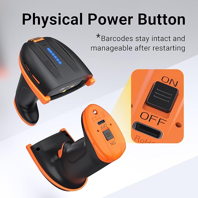 Tera Pro Barcode Scanner with Power Switch Battery Level Indicator Replaceable Battery Wall Mountable Stand 1D 2D QR Works with Bluetooth 2.4G Wireless USB Wired Bar Code Reader D6100