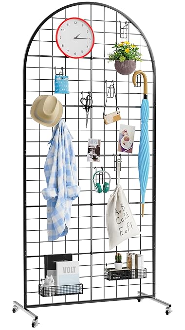 Asee'm Grid Wall Panels Display Stand 2.6' x 5.8' FT Black Movable Wire Grid Wall Display Rack Heavy Floorstanding Detachable Girdwall Panel with T-Base for Craft Show Rack, Retail Displays 1PCS