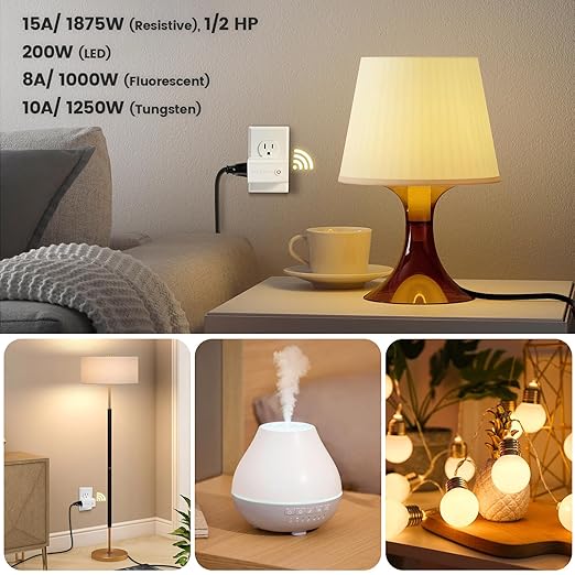 SURAIELEC 3 Way Wireless Light Switch, Remote Control Outlet, Decorator Rocker Wall Switch, 15 AMP, 100ft RF Range, No Wiring No WiFi, for Plug in Pendant Light, Lamp, Small Electrical Appliance
