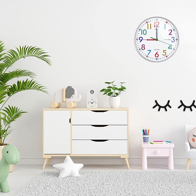 AIRUIFU Wall Clock for Kids Learning Tell Time Easily Non-Ticking Battery - Image 7
