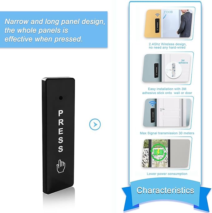2.4GHz WiFi Access Control 400lb Holding Force Electic Magnetic Door Lock System Kit with Remote and Smartphone app Control, paired with Wireless Slim Push Switch (Electric Magnetic Lock kit)