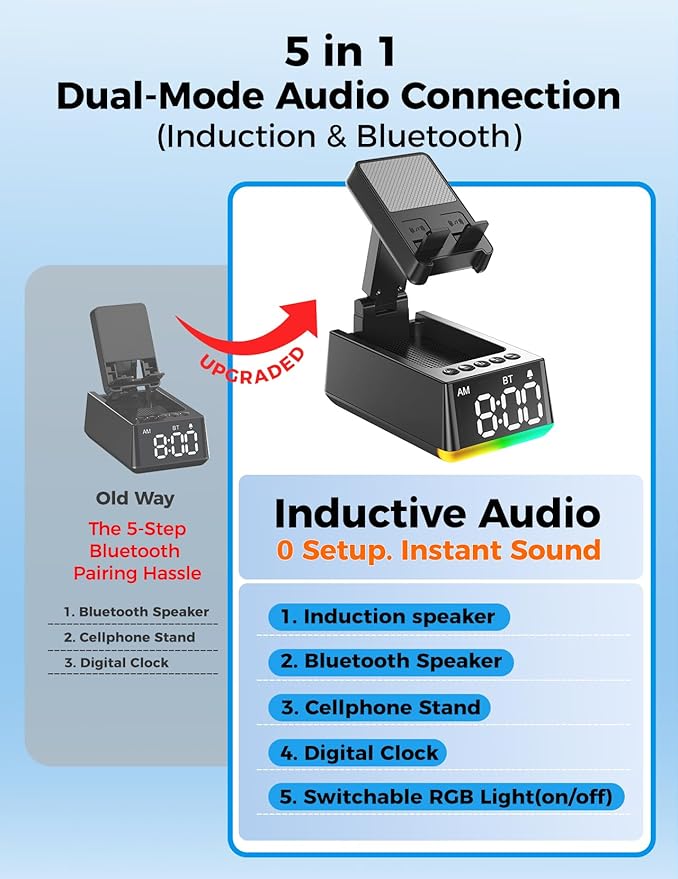 Bluetooth Speaker Birthday Gift for Men:Induction Cell Phone Stand HD Sound Valentines Gifts For Him Her Adult Teen,Anti-Slip Phone Holder Kitchen Gadget Women Mom Wife,Dad Husband Boyfriend(Black)