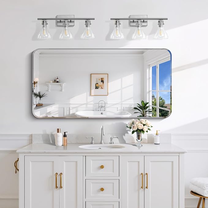 CILIBER Frameless Rectangle Mirror, 24x40 Beveled Bathroom Mirror Rounded Corner, Frameless Wall Mirror Shatterproof Tempered Glass Lightweight Design for Bedroom Living Room Entryway