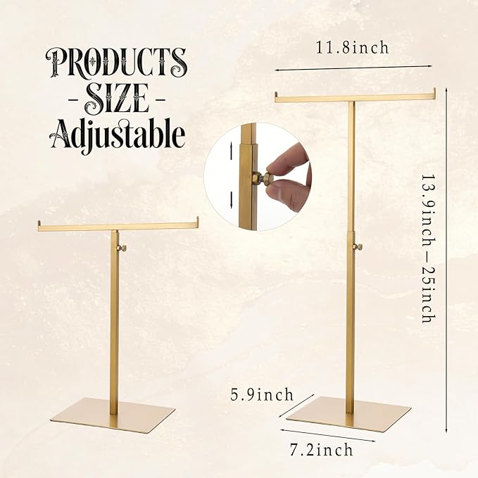 Purse Display Stand Jewelry Towers 2 Packs Stainless Steel Bag Stand Tabletop Adjustable Height Double Hook Hanging Jewelry Stands for Necklaces Organizer Home Store Boutique (Anti-fingerprint)