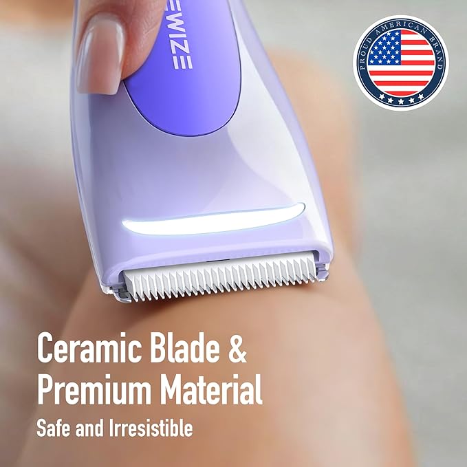 BAREWIZE Bikini Trimmer for Women, Electric Shaver for Women | LED Light, IPX7 Waterproof, USB-C Rechargeable, Ceramic Blade | Electric Razors for Women, Pubic Hair Trimmer Women (Violet Haze)