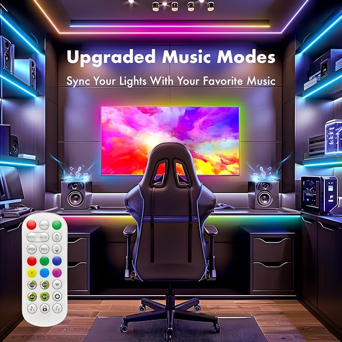 ATHONO 130 ft(2 Rolls of 65ft) IC+RGB,Led Lights for Bedroom,Music Sync Color Changing,Led Strip Lights,with Remote App Control, Led Lights for Room Home Kitchen Decor Party