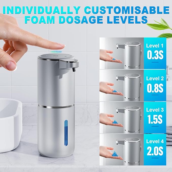 Amyzavls Automatic Liquid Soap Dispenser,380ml Wall Mount Touchless 4 Gear Adjustable Electric Liquid Soap Dispenser,USB Rechargeable with Sensor for Bathroom,Kitchen,Office