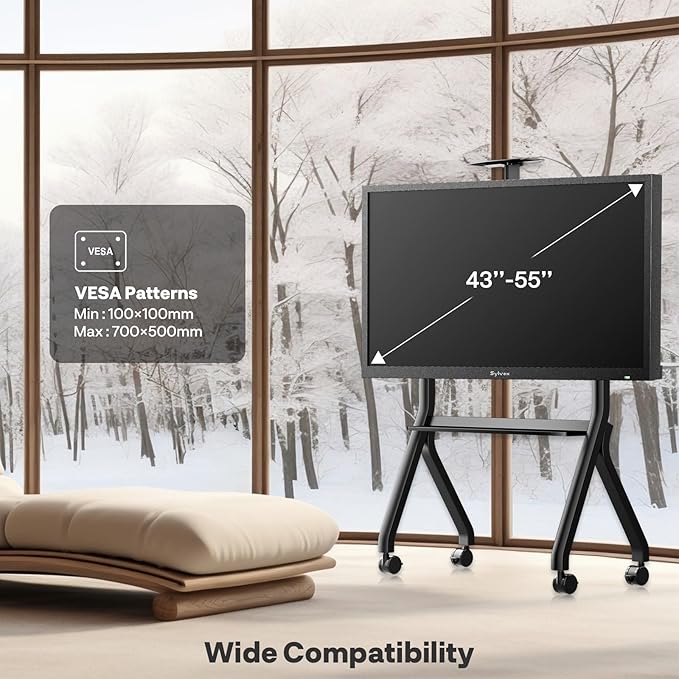 Sylvox Rolling TV Stand for 43-55 Inch Outdoor TVs, Mobile TV Cart Floor TV Stand Max Load 88LBS, 360° Locking Wheels, Max VESA 700x500mm, Not Suitable for Outdoor TVs More Than 55 inches