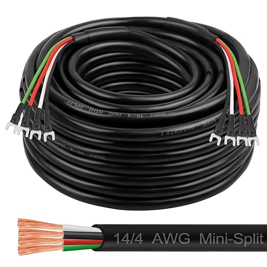 MOOKEERF 14/4 AWG Mini-Split Cable - 75FT 14 AWG 4 Conductor Control Cable 300V Stranded Oxygen-Free Pure Copper Wire for Mini Split Air Conditioner,Heat Pump,HVAC Systems and Speaker Systems