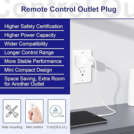 Greencycle Remote Control Outlet,2 Wireless Light Switches and 1 Outlet Plug,Remote Outlets Switch,No Wiring Needed,500ft Range Coverage,15A/1500W for Lamps,Fans,TV,FCC Certified, White