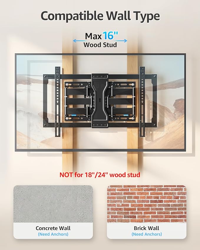 MOUNTUP Ultra Slim TV Wall Mount for Most 37-90 inch TVs, 1.1" Thin Low Profile Full Motion TV Mount Bracket, Dual Swivel Articulating Arms with Tilt, Fits 16" Studs, Max VESA 600x400mm Holds 132lbs
