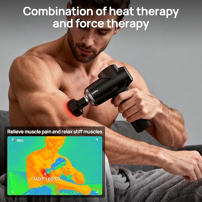 HEYCHY Professional Muscle Massage Gun with Heat, Portable Handheld Muscle Massager, Percussion Back Body Masajeador 12mm Amptitude for Athletes, Runner,Electric Back Massager for Men Women