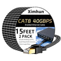 Cat 8 Ethernet Cable 15FT 2Pack, High-Speed Braided Internet Cable Network Cord by XimhunEthernetCable