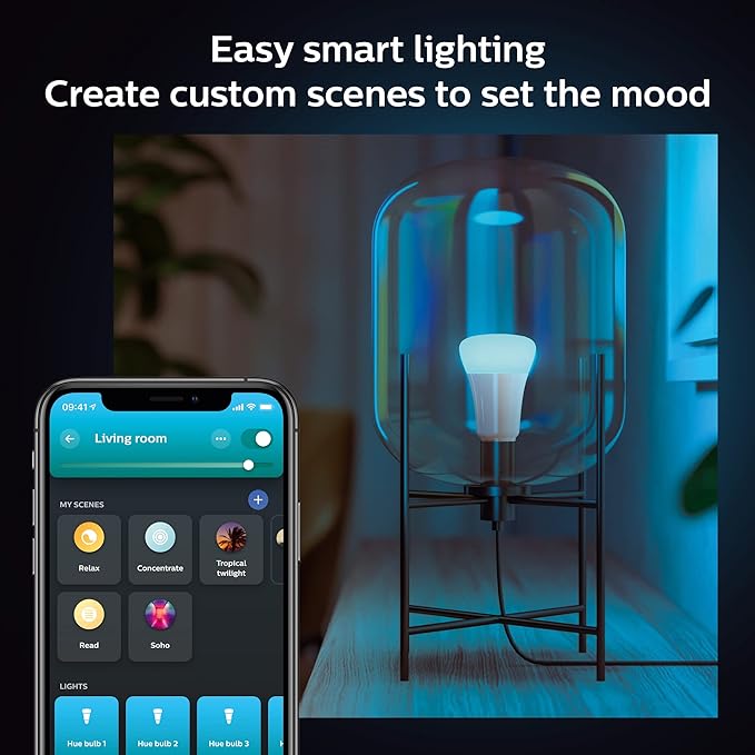 Philips Hue A19 LED Smart Light Bulb - White and Color Ambiance - 60W Indoor Light Bulb - Control with Hue App - Compatible with Alexa, Google Assistant and Apple Homekit - 6 Pack