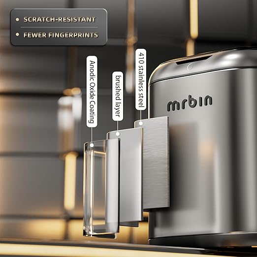 MRBIN Automatic Adsorption Metal Trash Can for Bathroom, Touchless Garbage Bin with Lid, 3.2 Gallon Slim Trash Can for Office and Bedroom, Electric Motion Sensor Waste Basket, Eclipse Grey